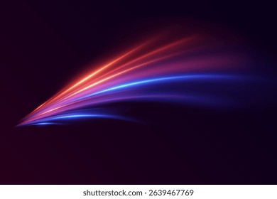 Colorful glowing light lines, with motion effect and futuristic speed lines.