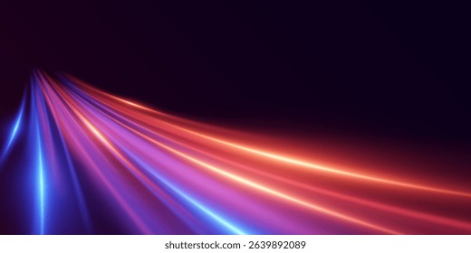 Colorful glowing light lines, with motion effect and futuristic speed lines.