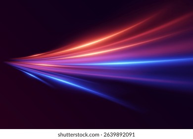 Colorful glowing light lines, with motion effect and futuristic speed lines.