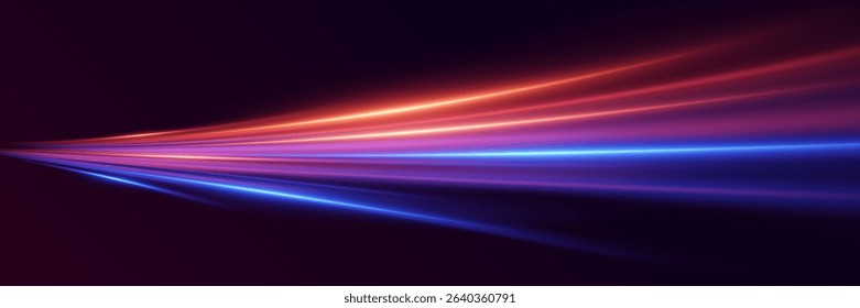 Colorful glowing light lines, with motion effect and futuristic speed lines.