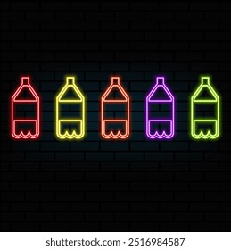 Colorful glowing neon lights graphic designs for cafe and bar signs on black background..