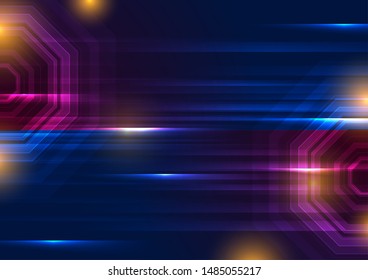 Colorful glowing neon technology graphic design. Abstract geometric futuristic background. Vector illustration