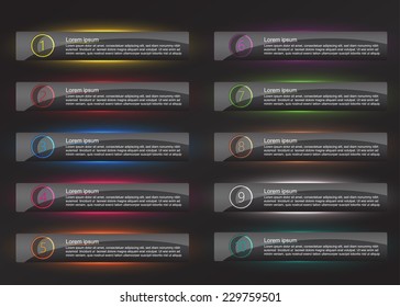Colorful Glowing Options Template with Glowing Elements. Ten Steps. Modern Design template. Vector Illustration.