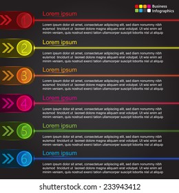 Colorful Glowing Options Template with Glowing Elements. Business Infographics, Modern Design Template, 6 Options Vector Illustration.