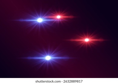 Colorful glowing stars and flashes with red and blue effects.