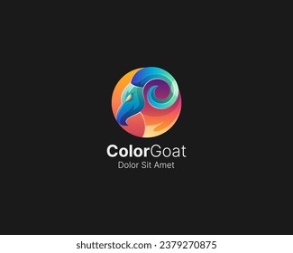 Colorful goat head with big horn logo