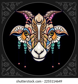 Colorful goat head mandala arts isolated on black background