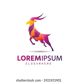 Colorful goat jump illustration logo template