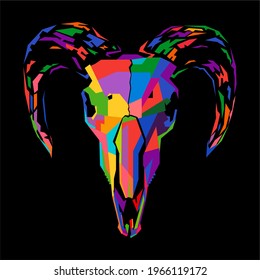 colorful goat skull vector wpap pop art design