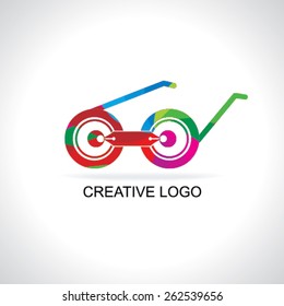 colorful goggle with pen nib creative logo concept 