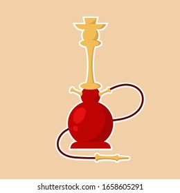 Colorful gold and red hookah sticker.Flat style. vector illustration.