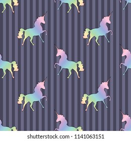 Colorful gold Unicorn Stars. Magical animal Pattern