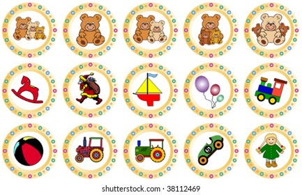 colorful golden circles with toys