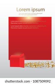 Colorful golden confetti isolated. Festive vector background.Open gift box with lights.Vectorna background.EPS10.