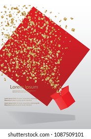 Colorful golden confetti isolated. Festive vector background.Open gift box with lights.Vectorna background.EPS10.