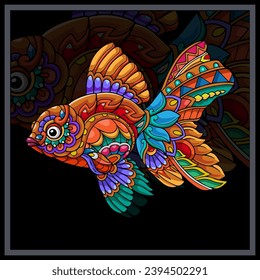 Coloridas artes de mandala de peces dorados.