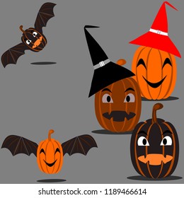 
Colorful golden pods with bat wings are playing fun, vector images