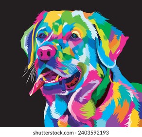 colorful golden retriever dog on pop art style. vector illustration.