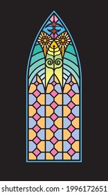 Colorful Gothic stained glass window. Vector, window with geometric pattern.