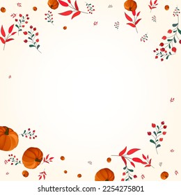 Colorful Gourd Background Light Vector. Green September Set. Yellow Leaves Food Border. Plant Healthy. Drawing Illustration.
