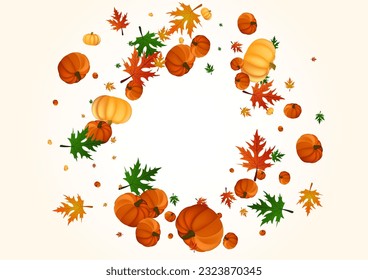Colorful Gourd Background Light Vector. Yellow Print Card. Red Vegetable Holiday Template. Rowan Park. Invitation Set.