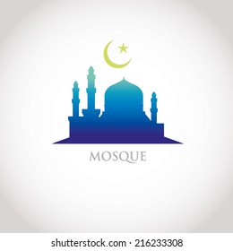 colorful gradation design - Mosque and Crescent moon, blue gradation