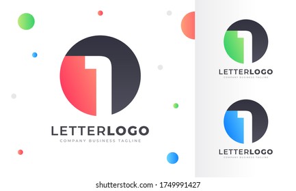 Colorful Gradient 1 One number Letter Logo Rounded Circle Logo Design Template for Property, restaurant, Health, shop, tech and all Kinds Company Business. Vector Template 