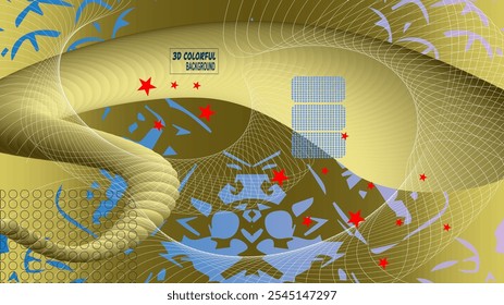 Fundo abstrato 3D gradiente colorido entrelaçado com padrões de linha geométrica fluida. Excelente design para arte digital, apresentações e planos de fundo modernos.