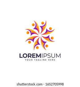 colorful gradient 3d human shape circle round logo for charity community template Vector