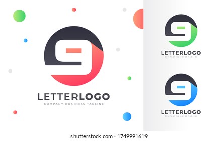 Colorful Gradient 9 nine number Letter Logo Rounded Circle Logo Design Template for Property, restaurant, Health, shop, tech and all Kinds Company Business. Vector Template 