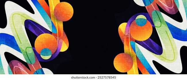Colorful Gradient Abstract Background with Wavy and Circular Shapes and Texture Effect. Modern Cover or Banner Design