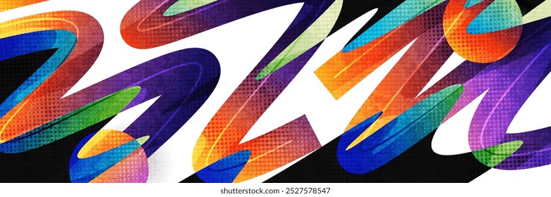 Colorful Gradient Abstract Background with Wavy and Circular Shapes and Texture Effect. Modern Cover or Banner Design