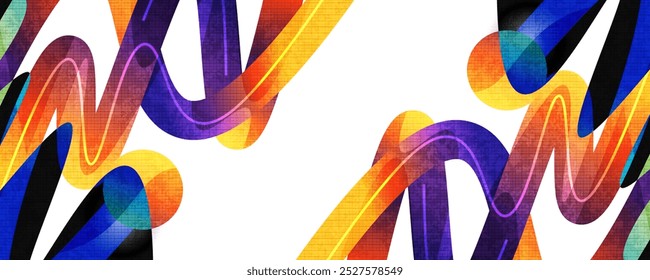 Colorful Gradient Abstract Background with Wavy and Circular Shapes and Texture Effect. Modern Cover or Banner Design