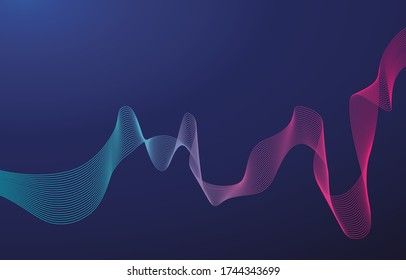 Colorful gradient abstract wave on a dark background. Vector illustration