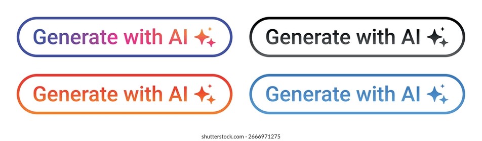 Botones coloridos de la generación de la IA del gradiente fijados con el icono de los destellos, forma redondeada, Elementos de diseño modernos, gráfico aislado del Vector en fondo transparente, equipo de alta calidad de la interfaz de usuario para el Web y el diseño App
