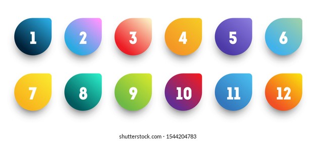 Colorful gradient arrow bullet point set with number from 1 to 12.