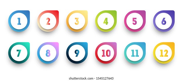 Colorful gradient arrow bullet point set with number from 1 to 12.