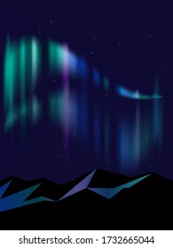 colorful gradient aurora borealis and snowy mountains