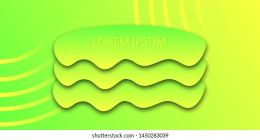 Colorful gradient background design with geometric elements as logo. Bright green and yellow template for banners and covers 