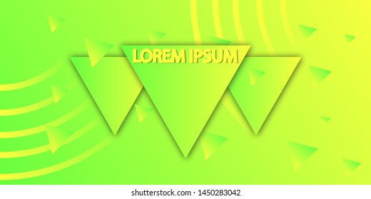 Colorful gradient background design with geometric elements as logo. Bright green and yellow template for banners and covers 