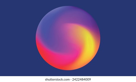 Colorful gradient background, neon gradation circle with halftone grainy noise, vector poster. Abstract vector sphere symbol. Holographic iridescent color blend of fluorescent transition mesh.