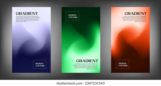 Colorful gradient background template copy space set. Colour gradation backdrop for poster, banner, flyer, brochure, leaflet, pamphlet, or cover.