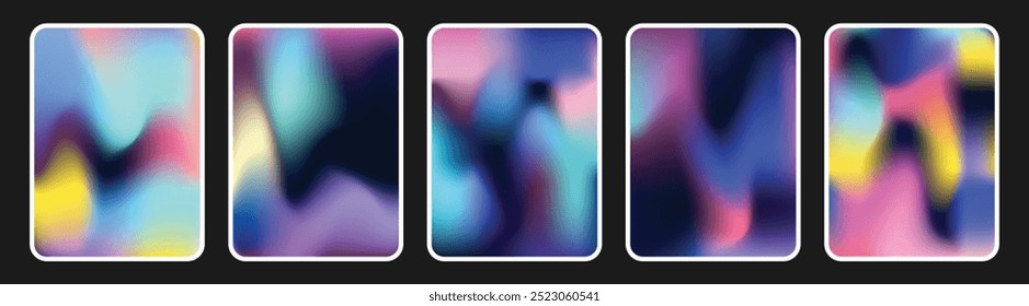 Colorful gradient background template set. Abstract blurred smooth backdrop. Liquid modern and trendy cover templates.