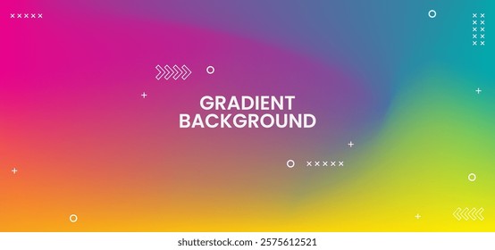 A colorful gradient background with a variety of dots and arrows scattered throughout