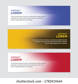 Colorful gradient backgrounds with perforated hexagonal patterns. Horizontal honeycomb banner set.