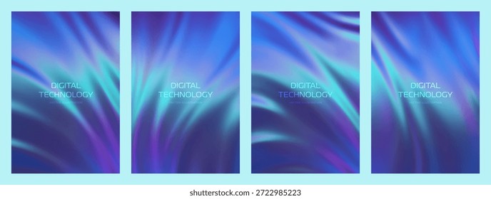 Planos de fundo gradientes coloridos definidos em cores azul e roxo com transições suaves. Histórico tecnológico. Resumo. Ótimo para capas, pôster, banner, anúncios, apresentação. Ilustração vetorial.