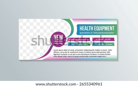colorful gradient banner background with example of headline is health equipment, specialist in telecommuniation. horizontal layout vector illustration with space for photo. 