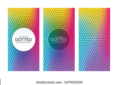 Colorful gradient banners with circular dotted textures. Rainbow banner set.