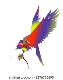 colorful gradient of birds and flowers on white background