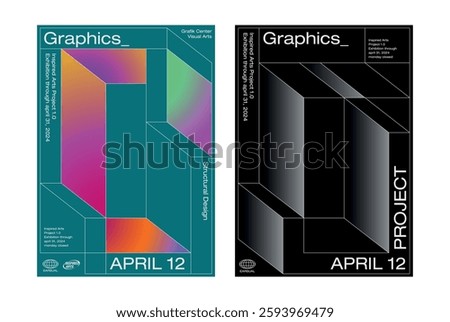 Colorful gradient black background structural line poster design template layout typography graphics branding presentation album print website header banner cover exhibition flyer visual abstract art